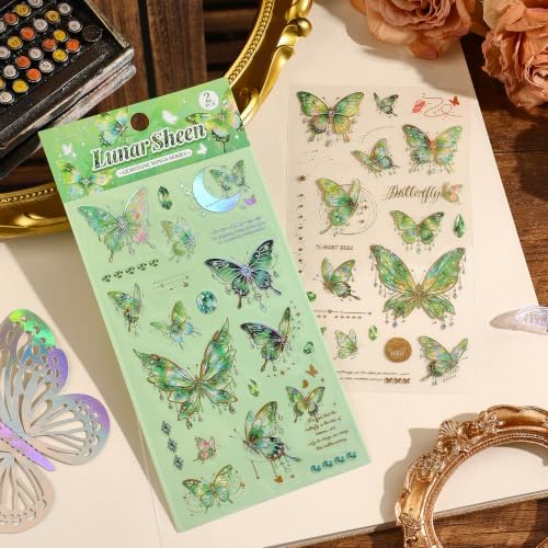 4 Sets 200 Pcs Stickers for Scrapbooking,3D Butterfly Self-Adhesive Scrapbook Stickers Supplies Journal,Vintage Aesthetic Sticker Art Diary Card Craft Gifts Planner Notebook
