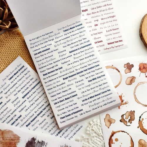 Transparent PET Quote Stickers, 48 Sheets 1100+ Pcs Scrapbook Supplies, Word Stickers for Journaling, Vision Board, Card Making, Junk Journal