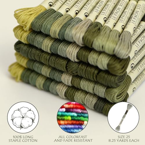 Premium Rainbow Color Embroidery Floss - Cross Stitch Threads - Friendship Bracelets Floss - Crafts Floss - 14 Skeins Per Pack Embroidery Floss, Light Moss Green,Gradient