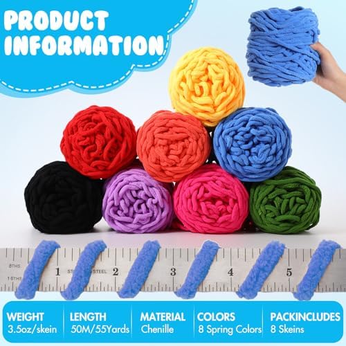 Buryeah 8 Pack Chunky Chenille Yarn for Crocheting, Spring Colors