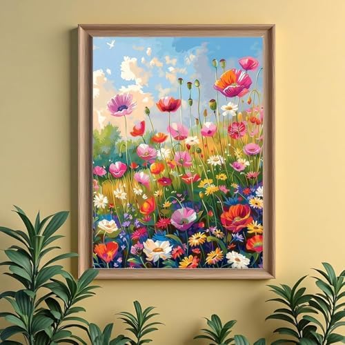 ckdiluy Flower Diamond Art Kits for Adults, 5D Colorful Wildflowers Diamond Painting Kit for Beginners, Flowers DIY Round Full Drill Painting with Gem Art Craft Kits for Home Wall Decor 12x 16 Inch