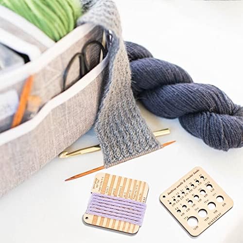 BENECREAT 4Pcs Wood Knitting Gauge Rulers, 2 Style Square Knitting Tool Crochet Hook and Knitting Needle Gauge, 2.5x2.5x0.2inch