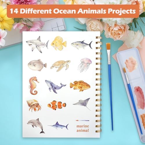 Watercolor Workbook for Adults, Ocean Animals Water Coloring Book