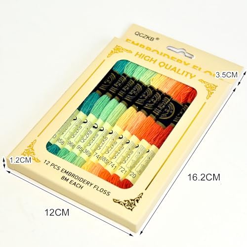 Premium Rainbow Color Embroidery Floss - Cross Stitch Threads - Friendship Bracelets Floss - Crafts Floss - 12 Skeins Per Pack Embroidery Floss,Green-Orange Gradient