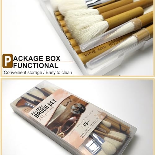 Pottery Brush Set, 15PCS Ceramic Glaze Brushes with Hake Brushes & Storage