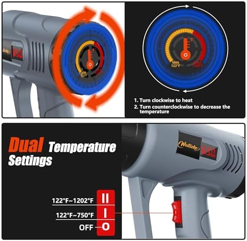 Digital Display Heat Gun, Adjustable Temp Hot Air Tool for Crafts & Shrink Tubing | Digital Heat Gun with Side LCD Display, 650°C Adjustable Hot Air Tool, 4 Nozzles