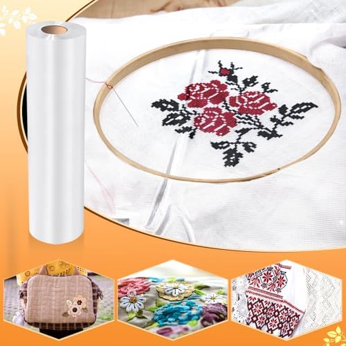 Peryiter 1 Roll Clear Wash Away Water Soluble Embroidery Stabilizer 25μm Topping Film Stabilizer for Embroidery Lightweight Sewing Stabilizers for Hand Sewing Machine(15"X 50 yd)