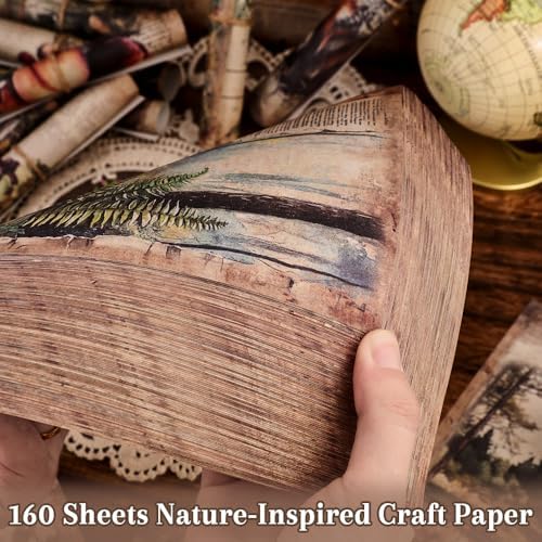 icceemee 160 Sheets of Nature Scrapbook Paper, journaling Scrapbook Supplies Craft Collage Paper Set, Junk Journal Bullet Journal Poster Room Decor for Card Making Decorative Gifts