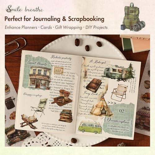 Vintage Coffee Washi Stickers for Scrapbooking – 270+ Aesthetic Cafe, Food, Dessert, Baking & Camping Stickers for Journals, Planners & DIY Crafts