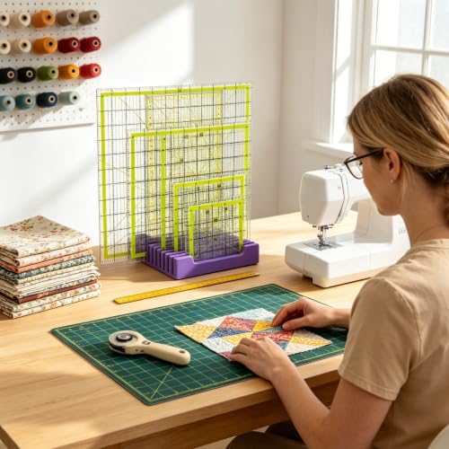 12 Slot Quilting Ruler Holder Sewing Ruler Holder Organizer for Quilting,Storage Rack for Quilting Rulers(Purple)