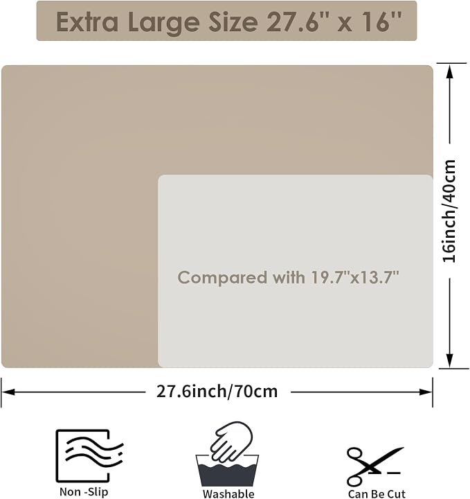 Extra Large Silicone Mat, Kitchen Counter Mat Placemats for Kids Silicone Mats for Countertop, Nonstick Silicone Table Mat for Pastry Crafts Baking Heat-Resistant Silicone Pad, 27.6'' x 15.7'' 1 Pack