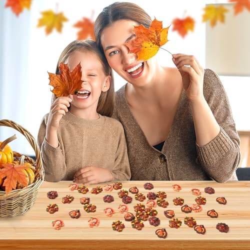 JUNEBRUSHS 50 Pcs Thanksgiving Turkey Charms, Mini Resin Turkey Flatback Turkey Embellishment for Fall Thanksgiving DIY Crafts Home Table Decorations