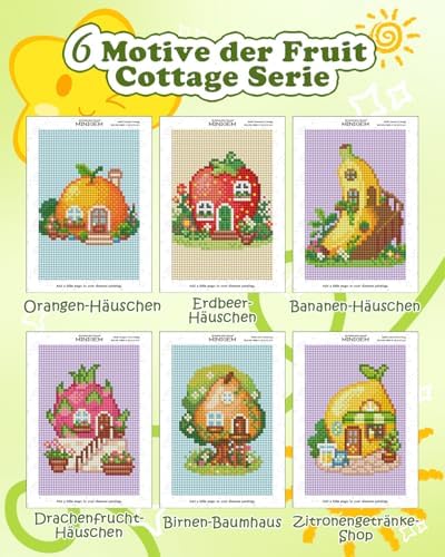 forever young Fruit Cottage Small Diamond Art Kits, 5x7 Inch Canvas