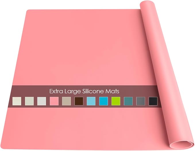 Extra Large Silicone Table Mat, Silicone Mat for Crafts Kids Dinner Placemat Desk Countertop Protector Heat Resistant Baking Mat Reusable Dough Rolling Pad Fondant Mat, Pink (23.62x15.75 inches)