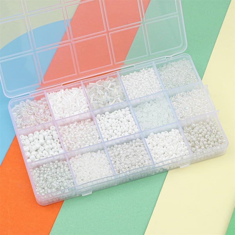 15 Grid White Glass Seed Bugle Tube Beads Kit for Jewelry Making DIY Craft