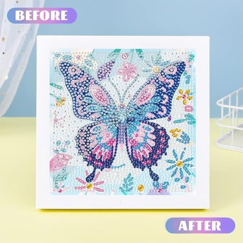 Butterfly Diamond Art Painting Kits for Kids with Frame Ages 6-12 (7x7 in)
