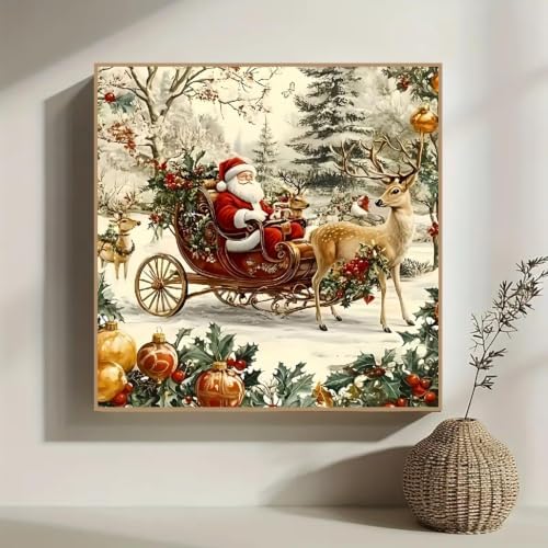 Santa Claus Diamond Art Kits for Adults- 5D Christmas Diamond Painting Kits for Adults Beginners-DIY Full Drill Round Rhinestone Gem Art Crafts Paintings for Home Wall Decor 13.78x13.78inch Winter