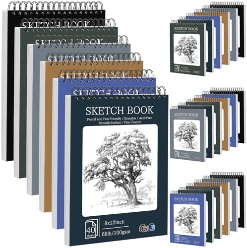 18 Pack Sketch Books Bulk 9x12 Inch Large Top Spiral Bound Sketch Pads 720 Total Sheets 6-Color Sketchbook 68lb/100gsm Acid-Free Drawing Paper for Students Beginners Artists Classroom Art Supplies