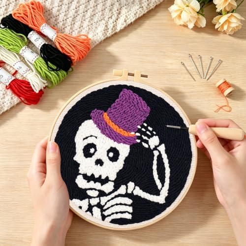 Halloween Punch Needle Kit Beginners Skeleton Stitching Kit for Craft Lover