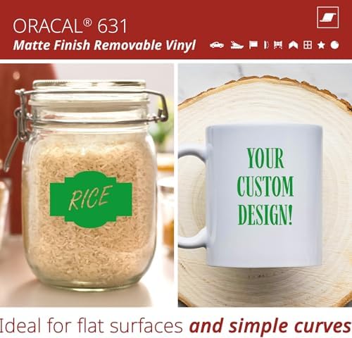 ORACAL 631 Matte Light Green Vinyl Durable Roll Easy to Weed Permanent Adhesive Craft Vinyl for Plotting Machines, Decals & DIY Projects 12” x 15ft + Transfer Tape 12" x 24"