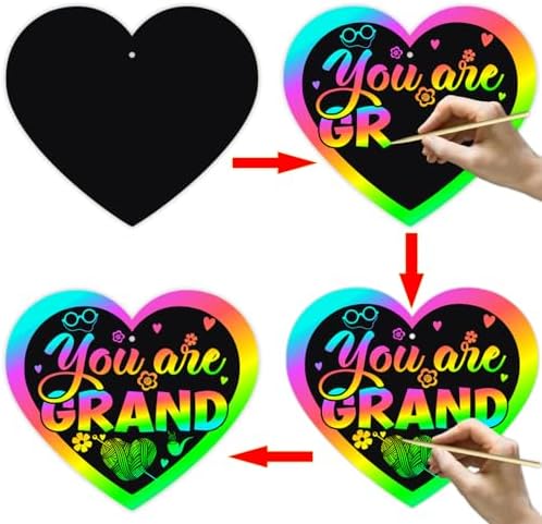 Happy Grandparents Day Scratch Cards Kit - Grandparents Day Party Scratch DIY Paper Craft Kit - Decoration Party Supplies- Grandpa & Grandma Party Scratch Cut-out Essential Cards Favors Set of 24