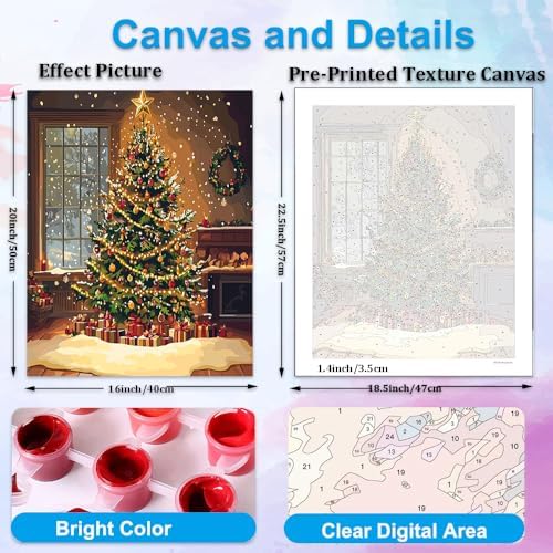 Artunion Christmas Tree Paint by Numbers Kit for Adults,Tree Paint by Number Kits, DIY Oil Painting Paint by Number Kits on Canvas Arts Craft for Home Wall Decor 16x20 Inch