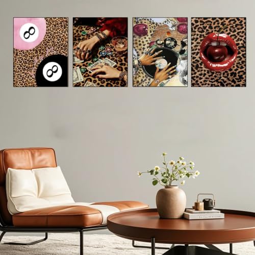 AIBOERL 4 Pack Paint by Numbers Kit for Adults Beginner,Leopard,12X16In