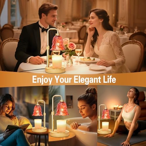 XJZJY Red Flower Candle Warmer Lamp with Timer, Birthday Gifts for Women | Dimmable wax melt warmer with 2 bulbs for jar candles, height adjustable, Red tulip design, home decor, housewarming gifts