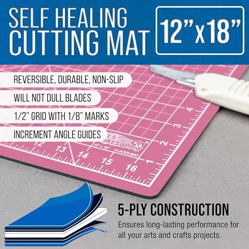 U.S. Art Supply 12" x 18" Self-Healing Cutting Mat 5-Ply - Double-Sided Pink/Blue Craft Mat, Non-Slip Cutting Mats for Crafts, Sewing, Quilting, Scrapbooking