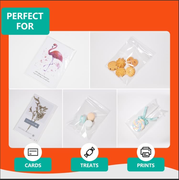 iMailer - 100 Pcs - 3" x 5" Clear Small Cellophane Bags - Self Sealing Cello Plastic Bags for Bakery, Cookies, Photo, Jewelry, Party Favors (Pack of 2)