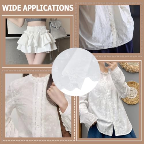 1.35M 35.83 Inch White Vintage Flower Scalloped Edge Embroidery Cotton Fabric by The Yard Floral Embroidered Lace Cloth Canvas Fabrics for Sewing Making Wedding Decor Clothing Accessories