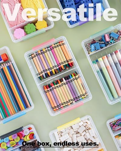 6 Pack Extra Large Pencil Box with Removable Divider, Thickened Pencil Case Bulk, Clear Crayon Marker Organizer Stackable Plastic Small Storage Containers for Pen Craft School Supplies (Multi)