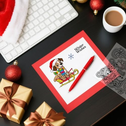 GLOBLELAND Christmas Dog and Snowman Clear Stamps for Cards Making and Journaling Dalmatian Spotty Dog Transparent Stamp Snowman Silicone Stamps for DIY Scrapbooking Embossing Photo Album Decor