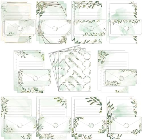 TaoBary 160 Pcs Green Leaves Stationery Paper and Envelopes Set, 8.5 x 11''