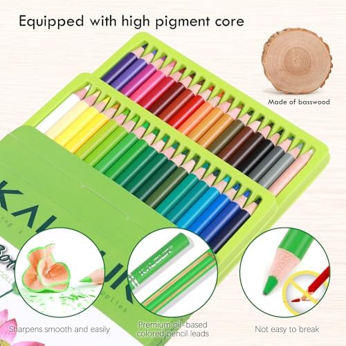 KALOUR PDAS 36-piece Green Botanical Colored Pencil Set, Pre-sharpened Wooden Colored Pencils for Adults Artists Beginners Coloring Books Drawing & Sketching