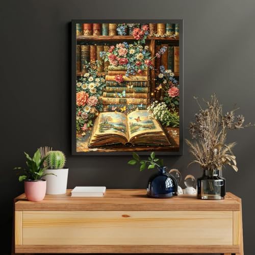 Books Paint by Numbers Kit for Adults, DIY Oil Painting Canvas 16x20inch