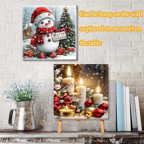 4 Pack Christmas Paint by Numbers Kit for Adults with Framed,Snowman Truck Candle Christmas Tree Paint by Number with Wooden Easel DIY Winter Bonfire Landscape Adult Paint by Number Kits10X12-10x10in