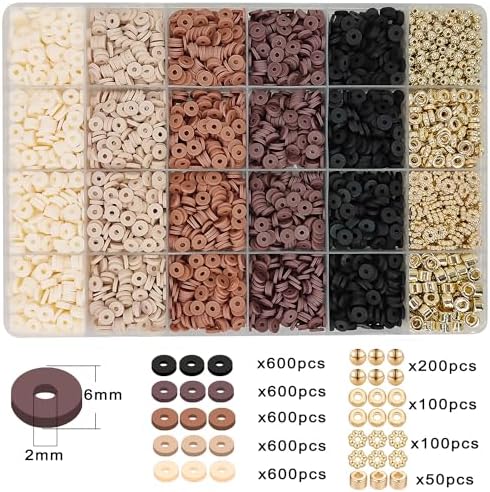 MIIIM Coffee Brown Clay Beads Kit for Bracelets Making, Heishi Beads for Friendship Bracelet, Clay Charms and Gold Spacers for Jewelry Making, Crafts, Concert, Raves, Gifts