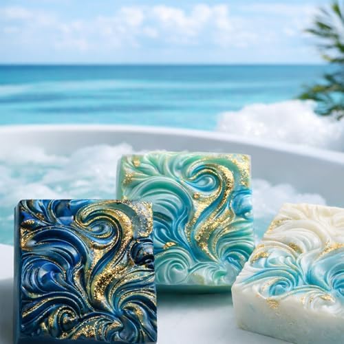 2Pack Ocean Wave Silicone Soap Mold Square Waves Soap Mold Sea Wave Silicone Molds Waves Handmade Soap Mould Candle Mold for Wax Soap Candle Lotion Bath Bombs Resin IceCube Cake Chocolate Candy Pastry