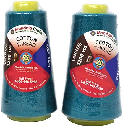 Mandala Crafts Teal Mercerized Cotton Thread Cones for Sewing Quilting