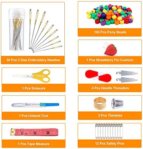INSCRAFT 403 Pack Embroidery Kits for Adults, 250 Colours Embroidery Threads, Cross Stitch Kits for Beginners Bracelet and Craft Making, 153 Pcs Cross Stitch Tool, 4-Tier Transparent Craft Storage Box