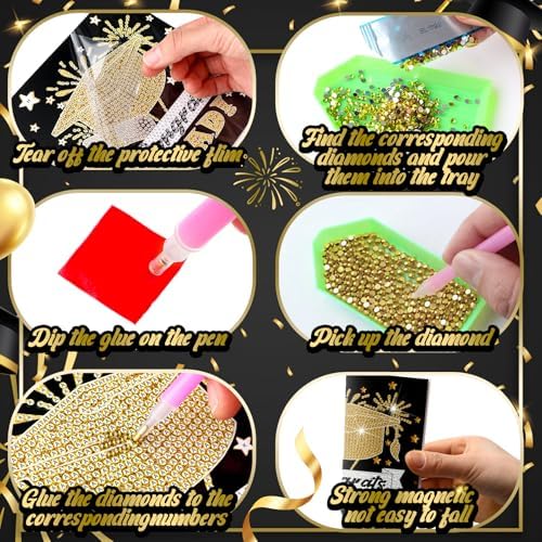 Saillong 12 Pack 2026 Graduation Diamond Painting Greeting Card Kits Class of 2026 Grad Diamond Art Cards with Envelope 5D Rhinestones Painting Making Kit for Adult DIY Craft High School Graduate Gift