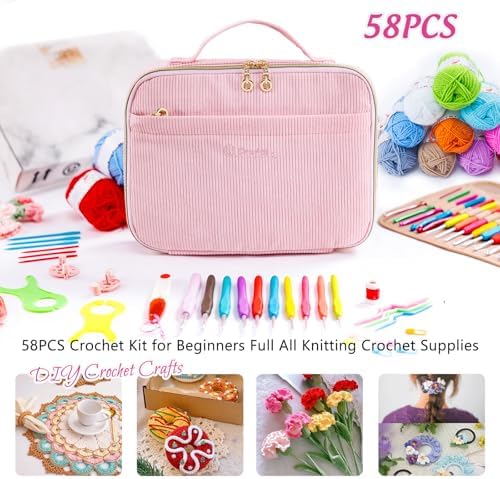 MYBAGZING Crochet Kit for Beginners with Yarn Storage Bag, 10pcs Crochet Hooks 2.0-6.0 mm, 10 Skeins Yarn for Crocheting, Knitting Accessories, 58pc Crochet Starter Kit for Adults