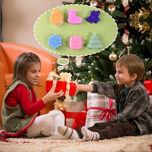 Christmas Soap Molds, 2 Pack Christmas Theme Silicone Mold 12 Cavity | Snowflake Soap Mold for Lotion Bar Candle, Baking Mold for Chocolate, Xmas Tree Santa Claus Socks Gift Box Jingle Bell