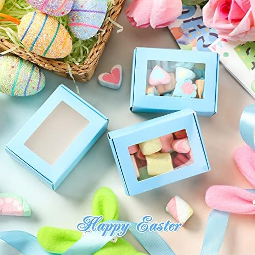 Zonon 30 Pcs Mini Kraft Soap Boxes with Window Homemade,Blue