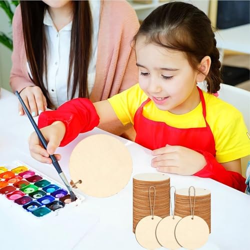 Wooden disc Ornament 10pcs Blank Wood Ornaments, 3.5X3.5 in Used for Painting and Decoration DIY Technology, Hanging skrnrhrery