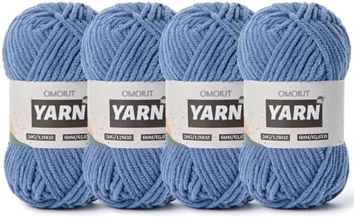 4 Packs Plush Chenille Chunky Crochet Yarn - Baby Yarn for Crocheting Soft - Velvet Yarns Knitting for Blankets Crafts - Fluffy Amigurumi Yarns 200g/262.5yds (4 Navy Blue)