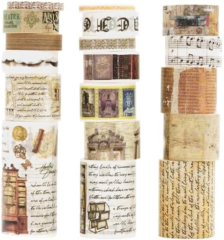 18 Rolls Vintage Washi Tape Pack Retro Arts Adhesive Tapes Wide Monologue Decorative Masking Tape Sets for Craft, Kids, Scrapbook, DIY, Gift Wrapping (Past Events)