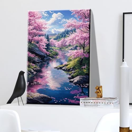 JOOZ Landscape Paint by Number Kit for Adults Beginner with Easel Forest Adult Paint by Number Kits on Canvas with Frame DIY Oil Painting Kits for Gift Home Wall Decor 7.87x11.81 Inch
