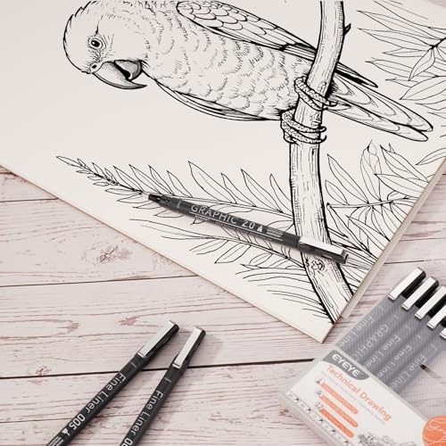 EYEYE Micro Pen Black Drawing Art Pens,6 Pack 0.25mm Archival Pen Waterproof Ink Set Artist Supplies Archival Inking Markers Sketch Outline Pens, Precision Drawing and Sketching Kit